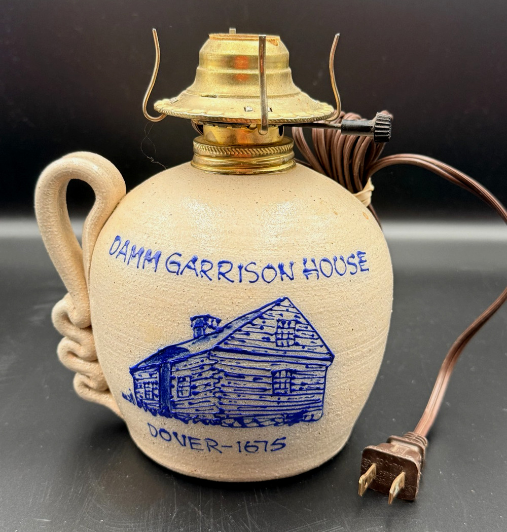Vintage Salmon Falls Stoneware Pottery Jug Lamp Damm Garrison House Dover 1998